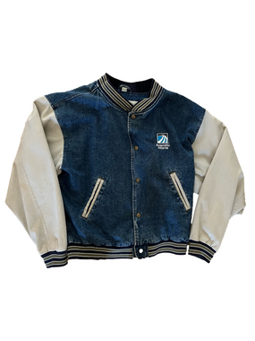 Vintage 90s Scientific Atlanta Denim Bomber Jacket Eversole Run Medium Rare